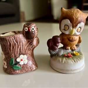 Adorable Vintage Owl and Tree Stump Figurines